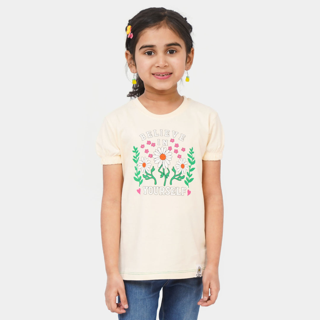 Girls Cotton T-Shirt Believe - Light Beige