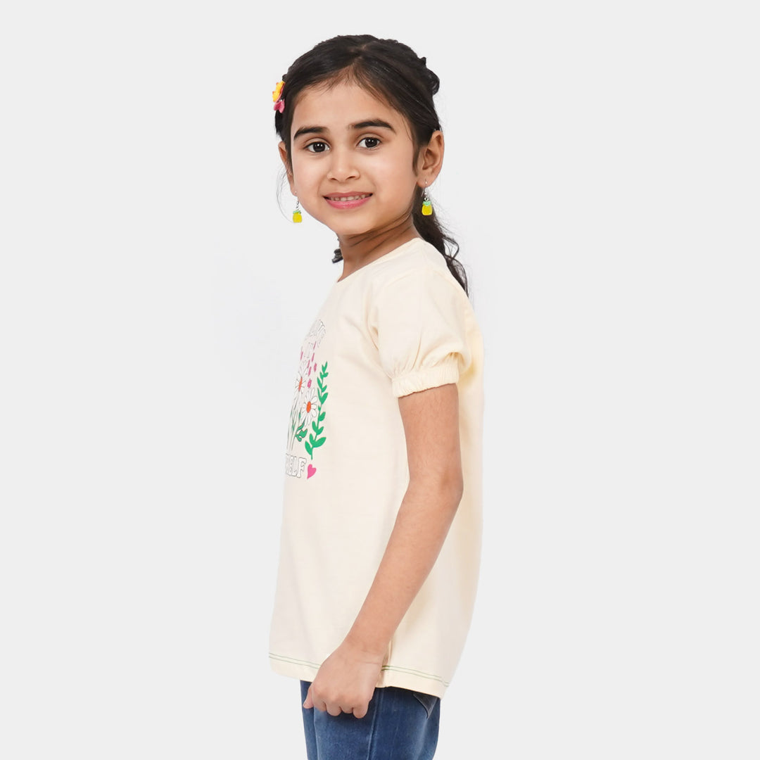 Girls Cotton T-Shirt Believe - Light Beige