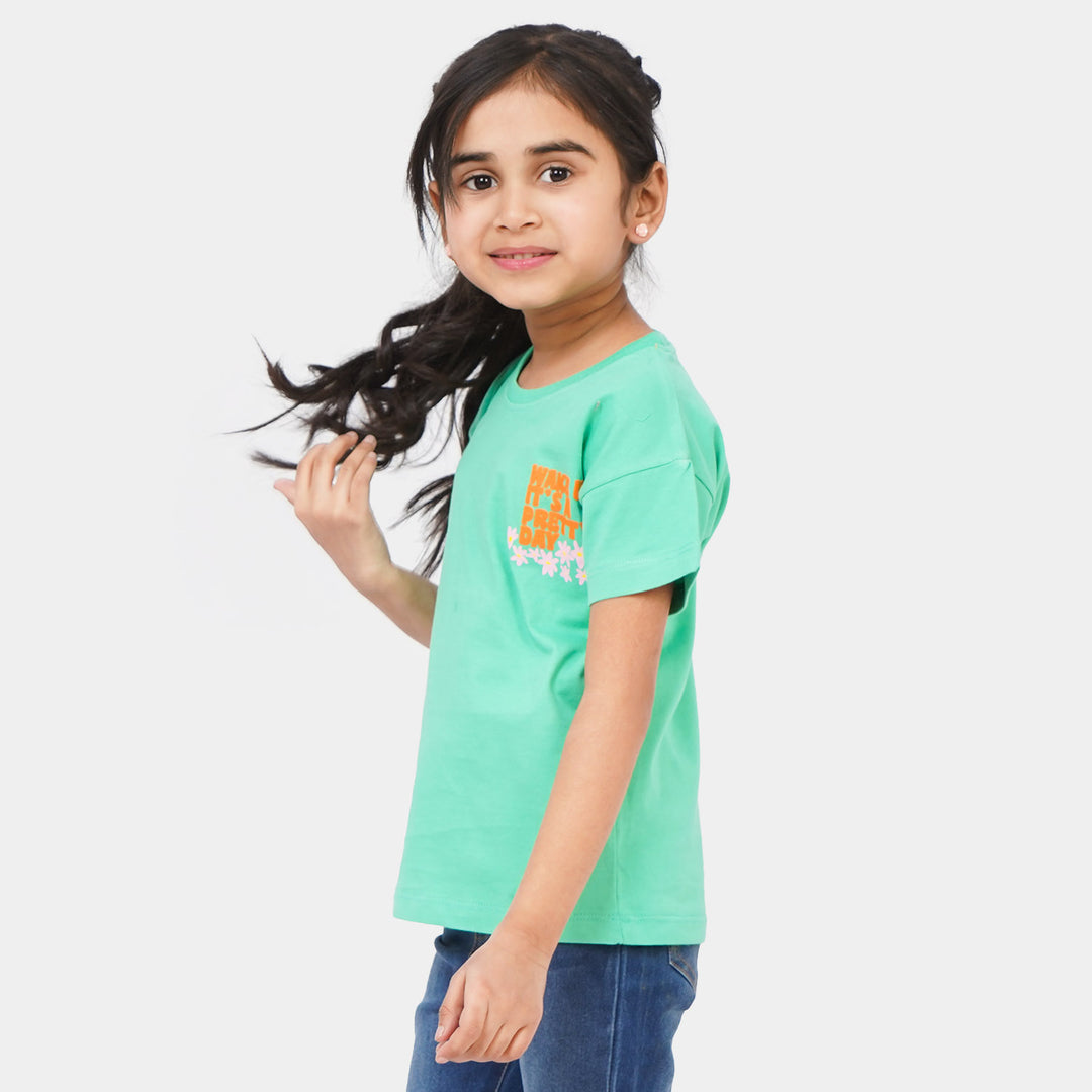 Girls Cotton T-Shirt Pretty Day - Green