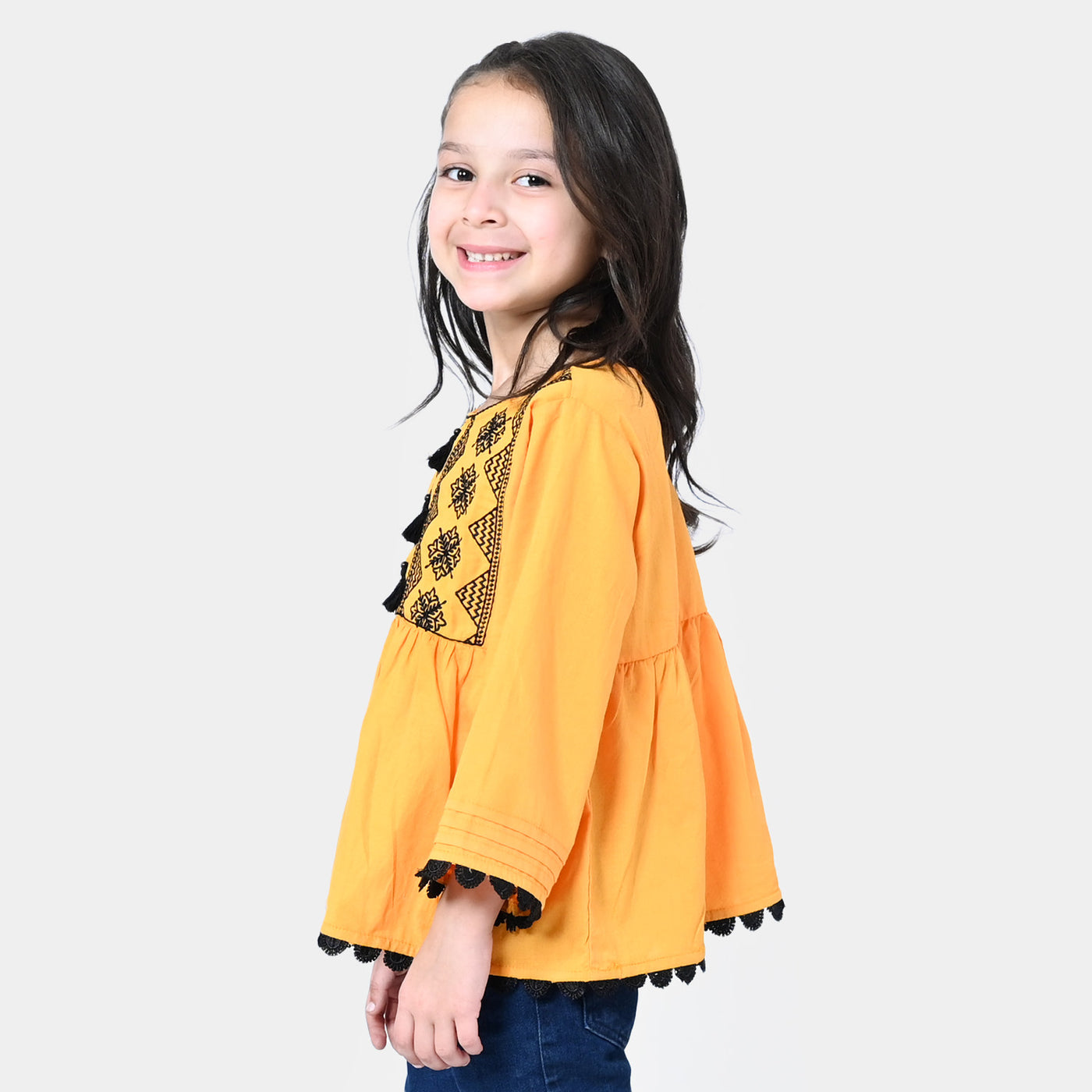 Girls Cotton Embroidered Top - Citrus