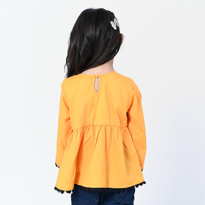 Girls Cotton Embroidered Top - Citrus