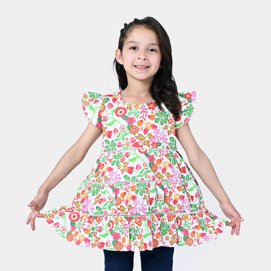 Girls Cotton Digital Print Frock Floral - Multi