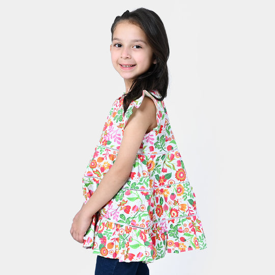 Girls Cotton Digital Print Frock Floral - Multi