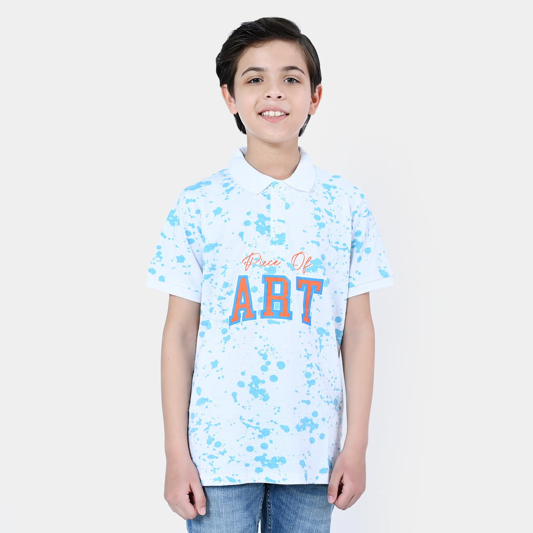 Boys Cotton Polo Shirt Art | White