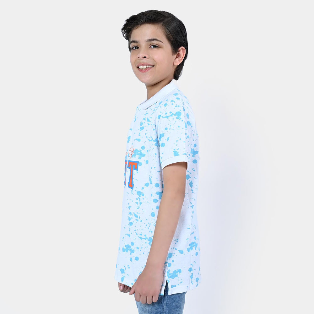 Boys Cotton Polo Shirt Art | White