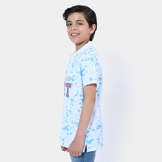 Boys Cotton Polo Shirt Art | White