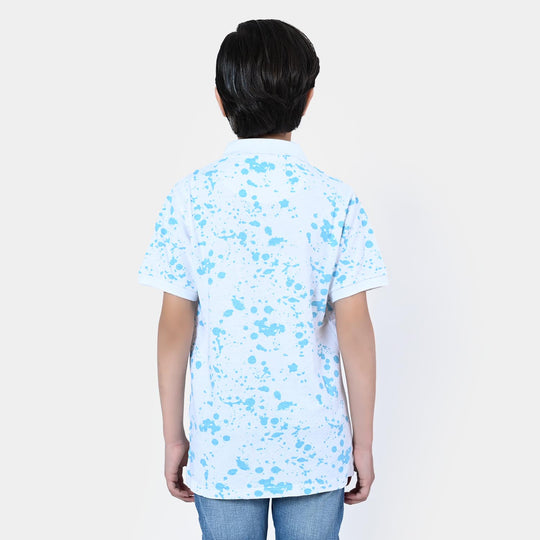 Boys Cotton Polo Shirt Art | White