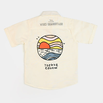 Boys Casual Cotton Shirt Sunset Waves - OFF White