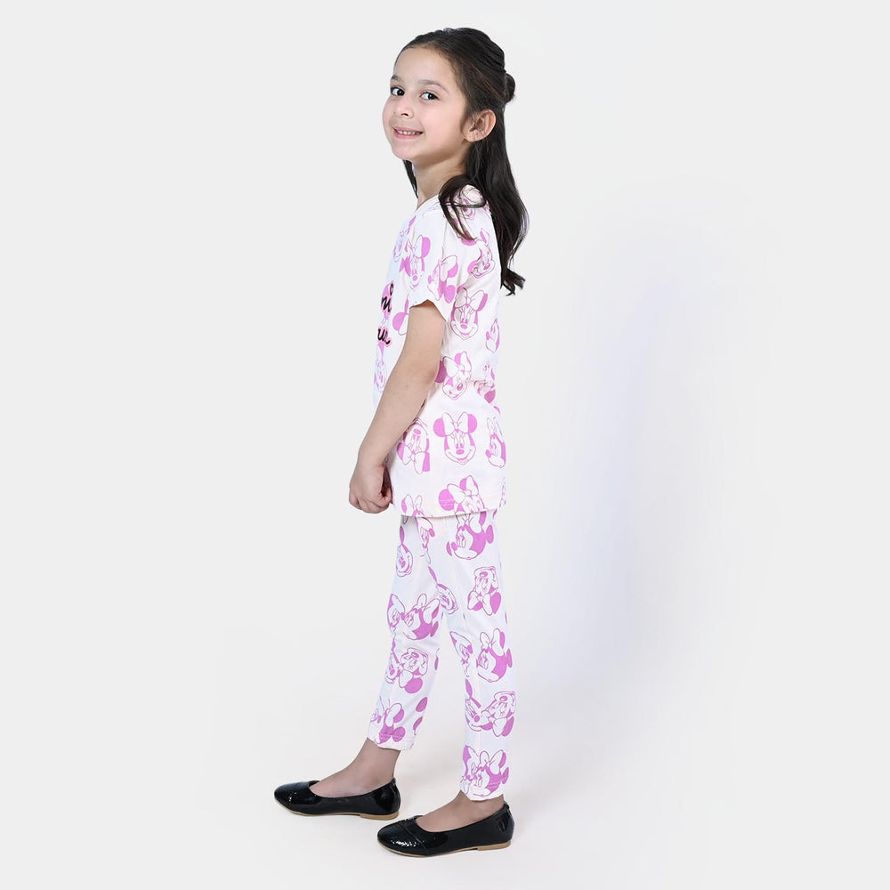Girls Cotton 2PCs Suit Character - White/Pink