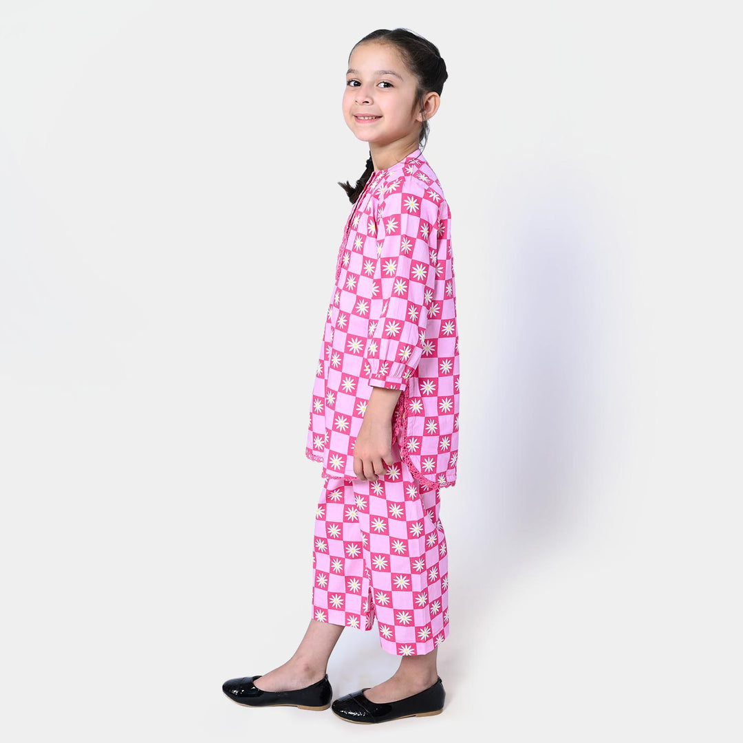 Girls Cotton Digital Print 2Pcs Suit Sun Flower - Pink