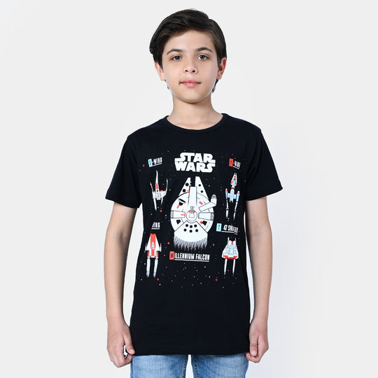 Boys Cotton T-Shirt Star | BLACK