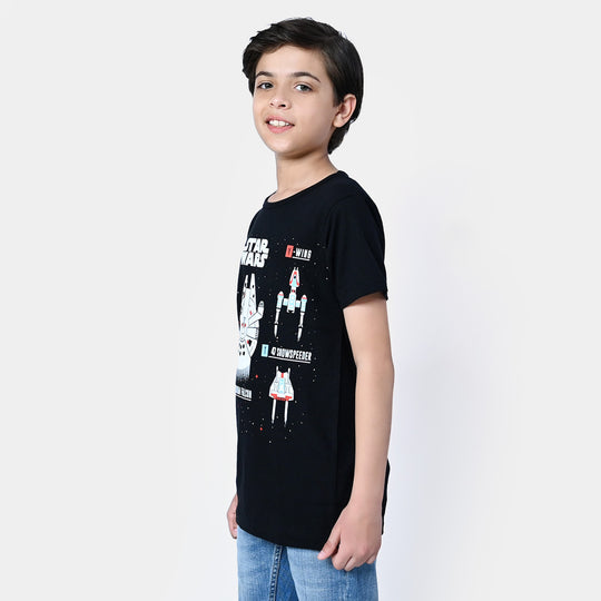 Boys Cotton T-Shirt Star | BLACK