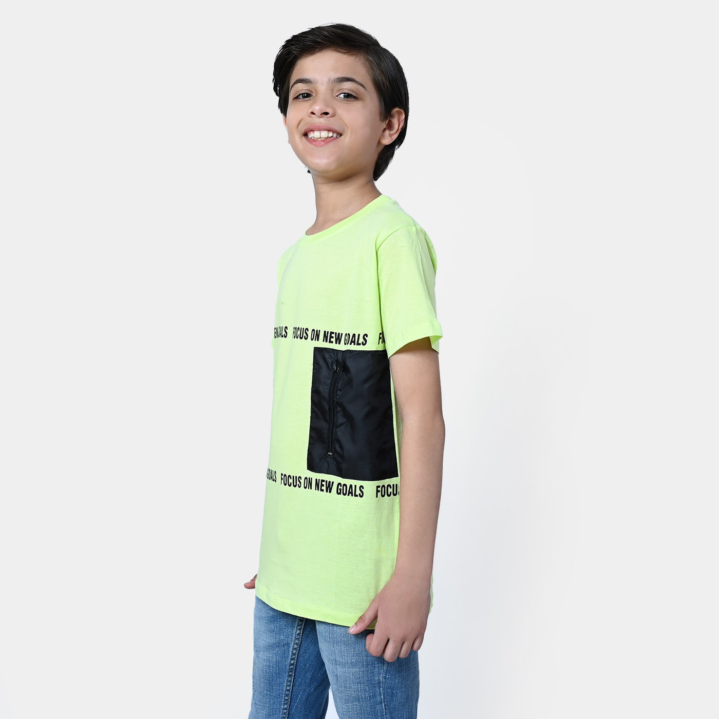 Boys Cotton T-Shirt New Goals |Sharp Green