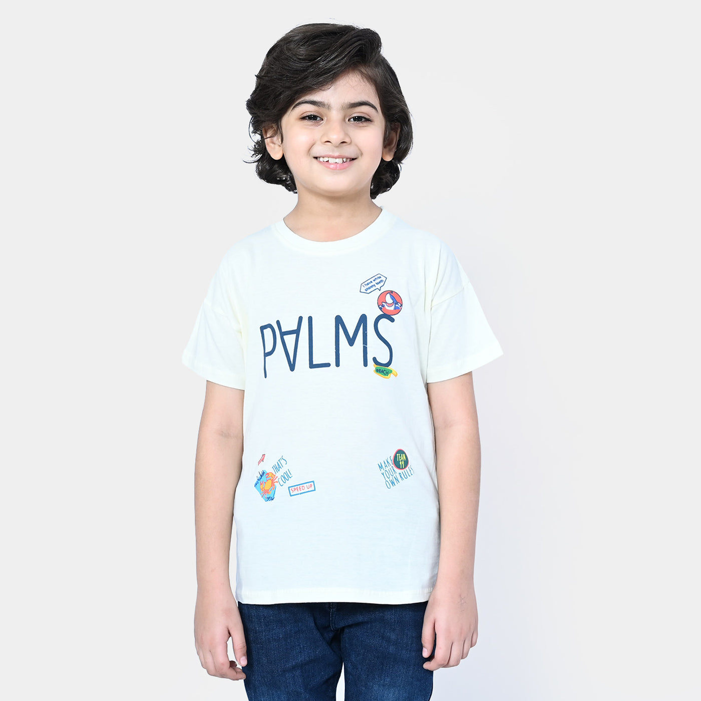 Boys Cotton T-shirt Palms | Lemon Icing