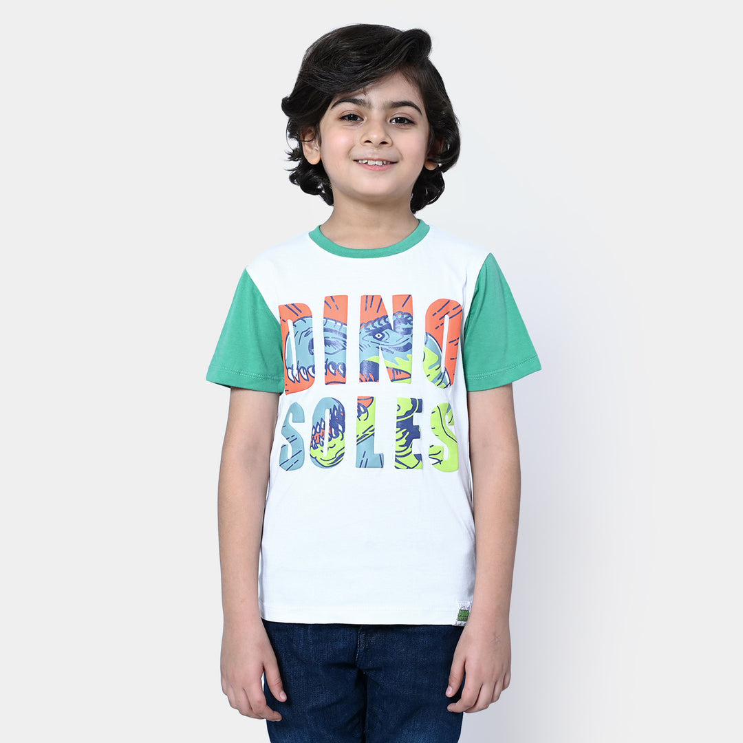 Boys Cotton T-Shirt Dino Soles | White
