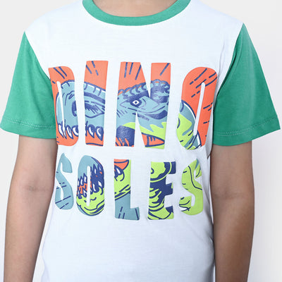 Boys Cotton T-Shirt Dino Soles | White