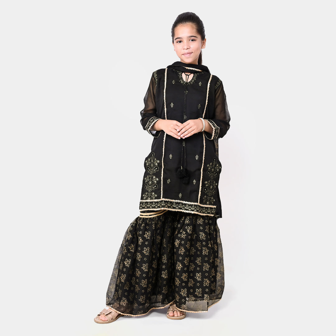 Girls Chiffon 3Pcs Suit - BLACK