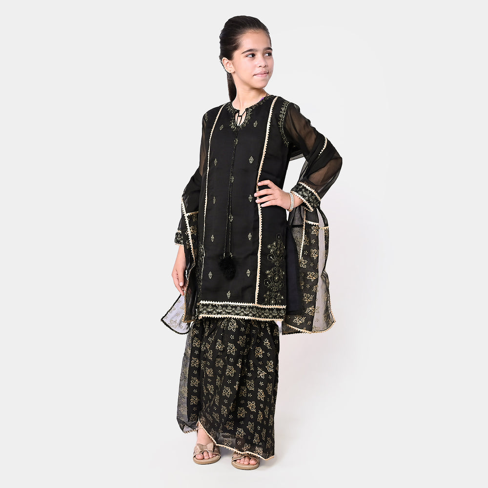 Girls Chiffon 3Pcs Suit - BLACK