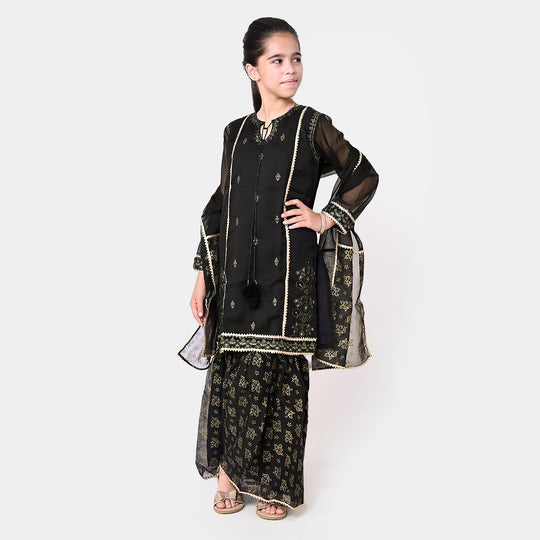 Girls Chiffon 3Pcs Suit - BLACK