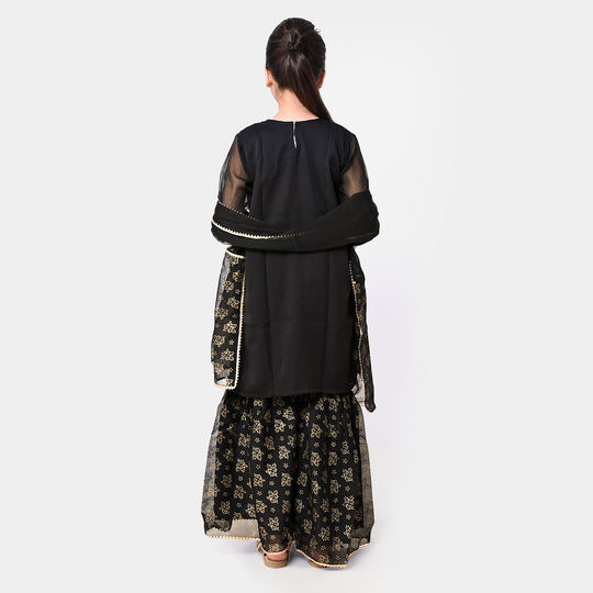 Girls Chiffon 3Pcs Suit - BLACK
