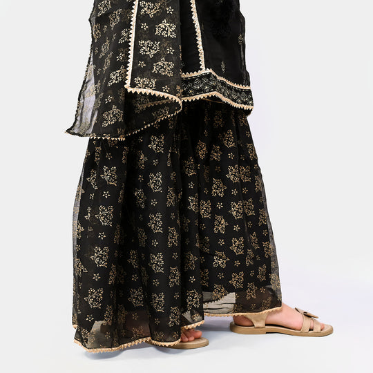 Girls Chiffon 3Pcs Suit - BLACK