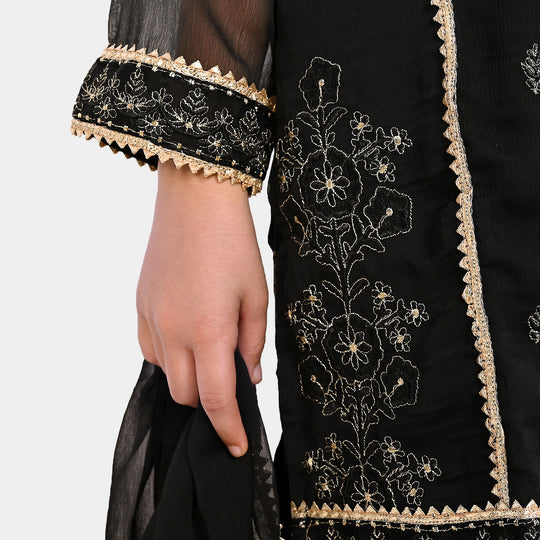 Girls Chiffon 3Pcs Suit - BLACK