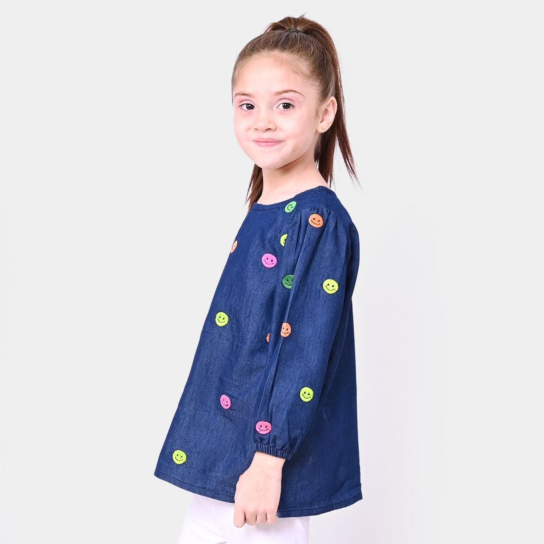 Girls Denim Top Multi Emoji - DARK BLUE