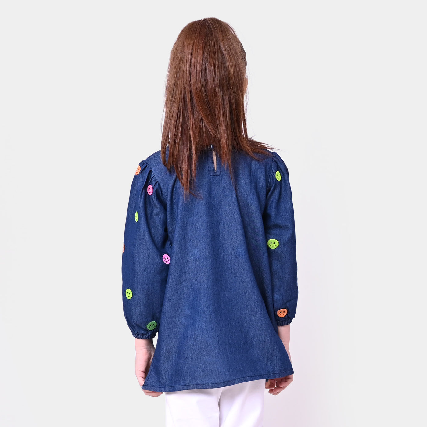 Girls Denim Top Multi Emoji - DARK BLUE