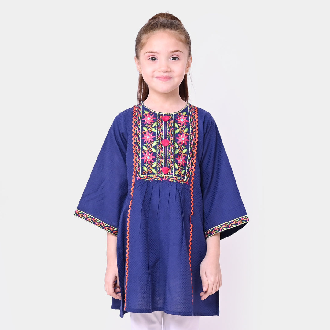 Girls Jacquard Embroidered Kurti Garden - NAVY