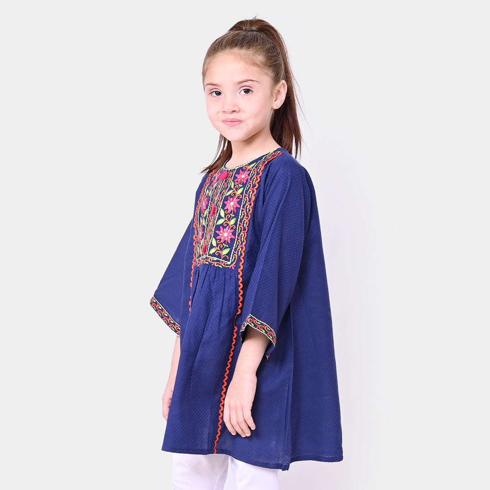 Girls Jacquard Embroidered Kurti Garden - NAVY