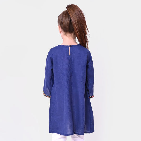 Girls Jacquard Embroidered Kurti Garden - NAVY