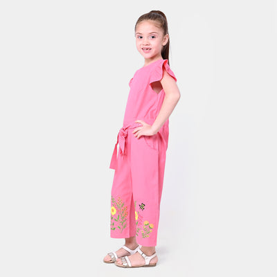 Girls Cotton Embroidered Jumpsuit Honey Bee - Tendor Peach