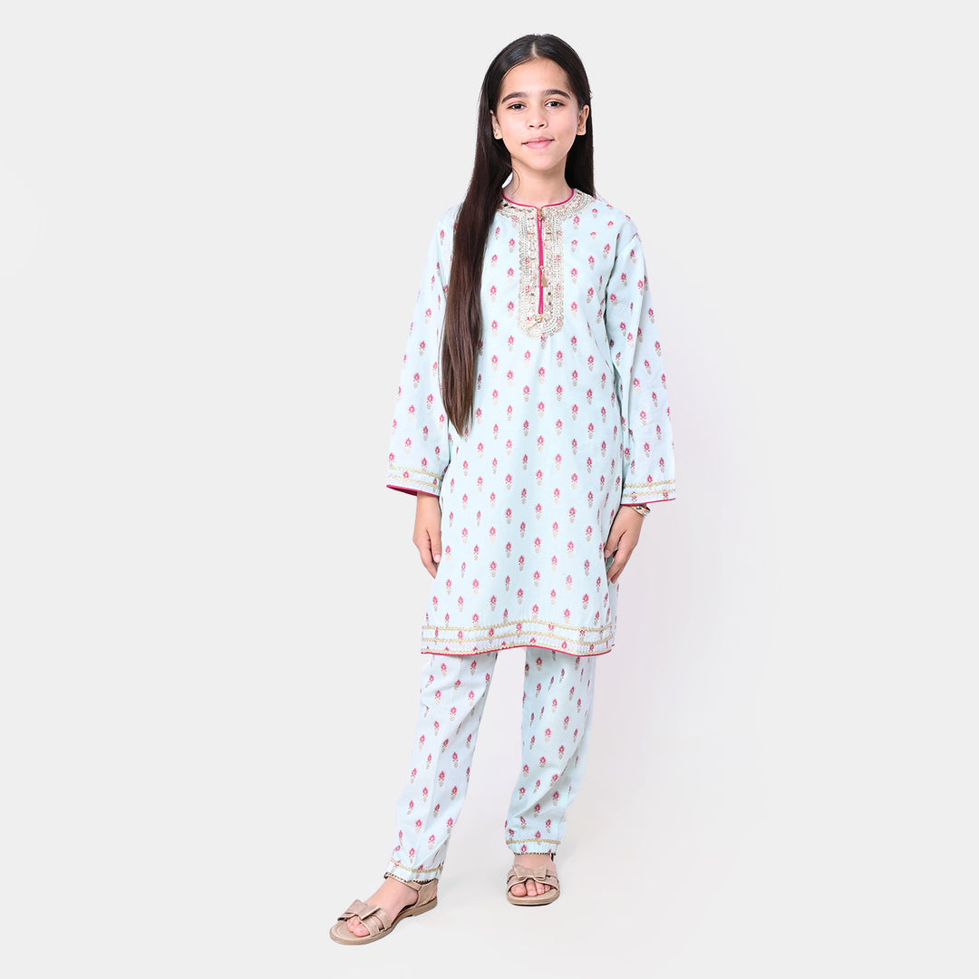 Girls Jacquard 2Pcs Suit Maharani - LT.Blue