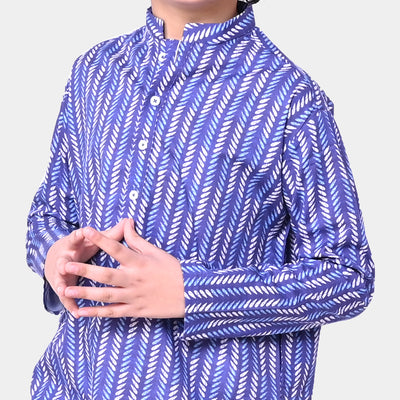 Boys Cotton Digital Print Kurta - Blue