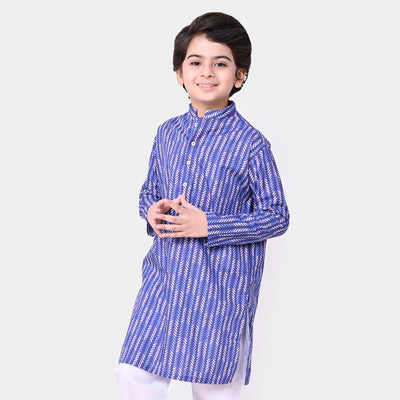 Boys Cotton Digital Print Kurta - Blue