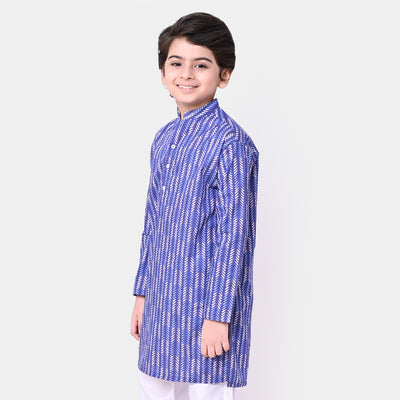 Boys Cotton Digital Print Kurta - Blue