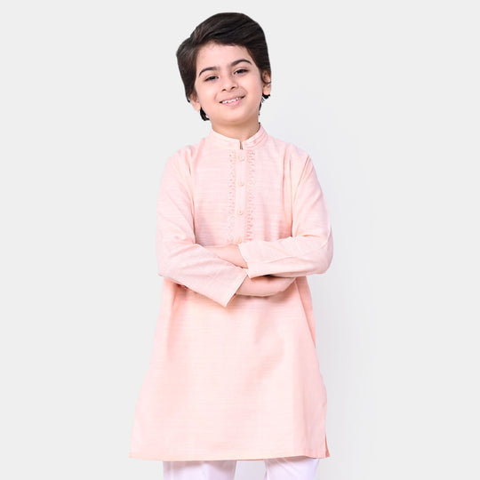 Boys Cotton Embroidered Kurta - Peach