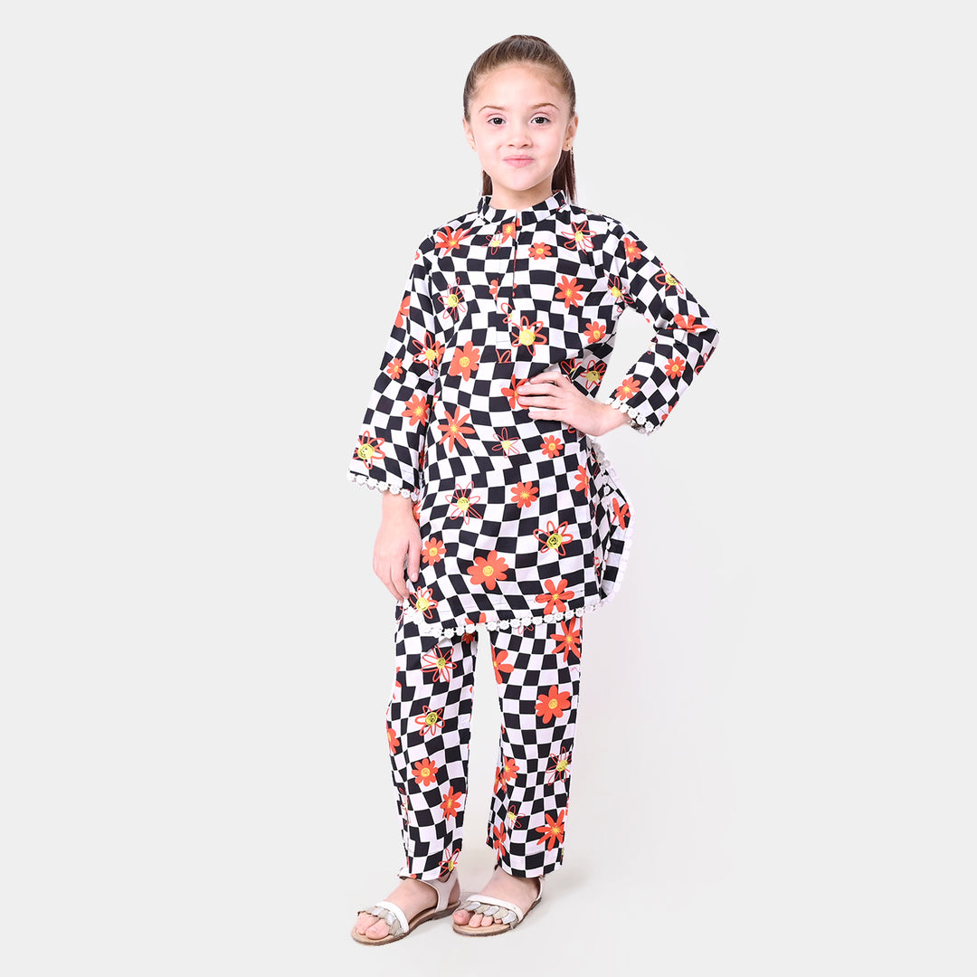 Girls Cotton Digital Print 2Pcs Suit - Multi