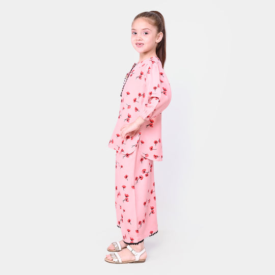 Girls Cotton 2 PCs Suit Floral | Peach