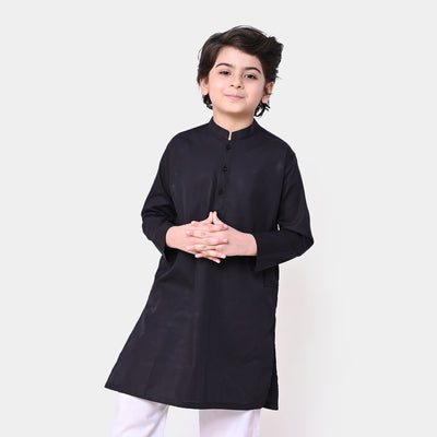 Boys Cotton Basic Kurta - BLACK