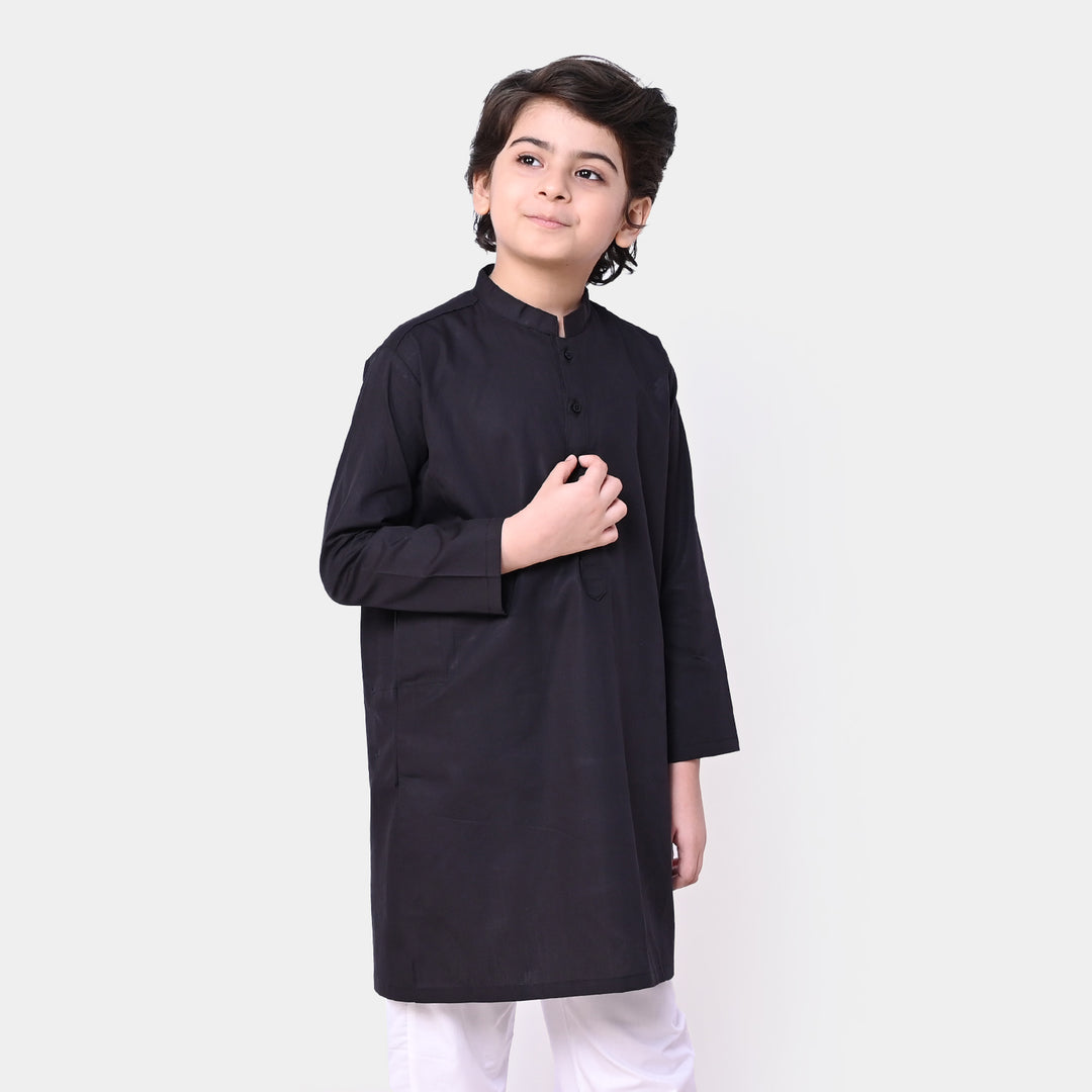 Boys Viscose Basic Kurta - BLACK