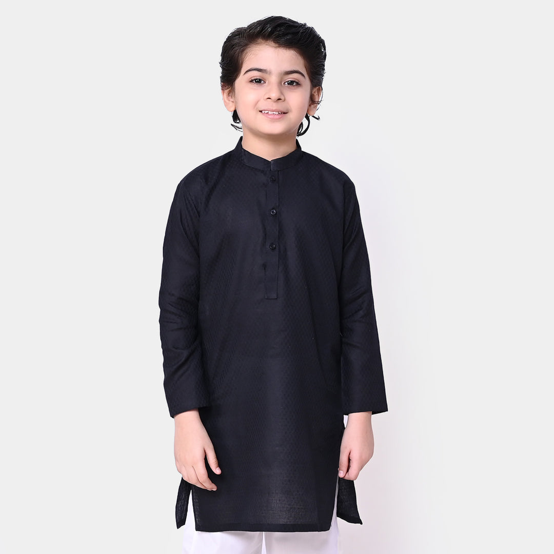 Boys Jacquard Basic Kurta - BLACK