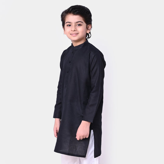 Boys Jacquard Basic Kurta - BLACK