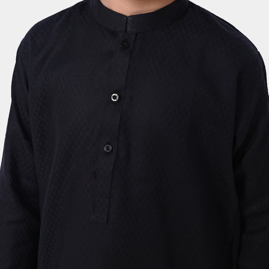 Boys Jacquard Basic Kurta - BLACK