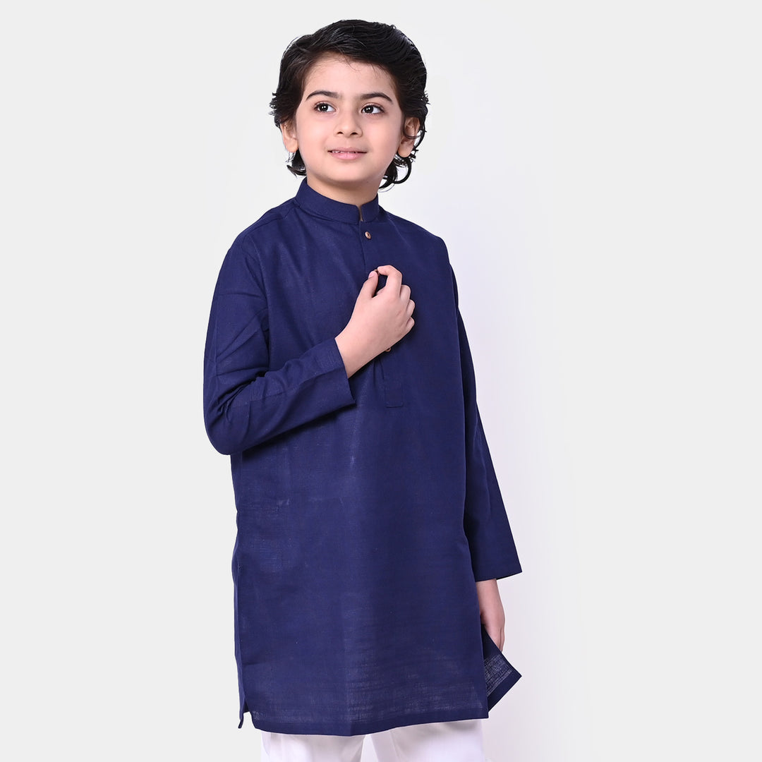 Boys Cotton Basic Kurta - Navy