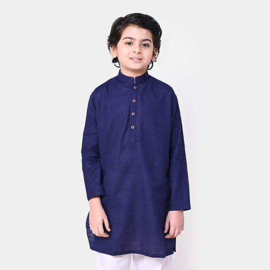 Boys Cotton Basic Kurta - Navy