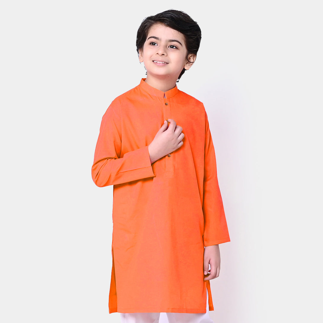 Boys Cotton Basic Kurta  - ORANGE