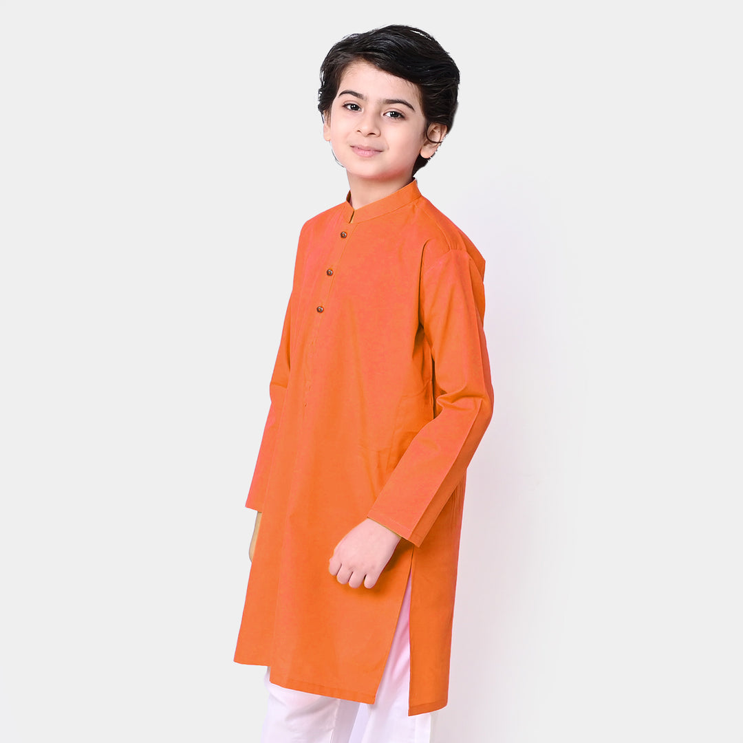 Boys Cotton Basic Kurta  - ORANGE