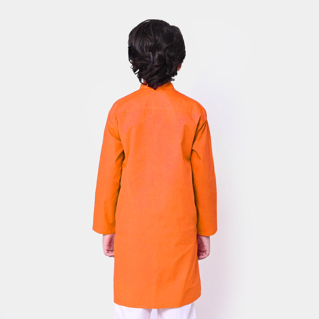 Boys Cotton Basic Kurta  - ORANGE