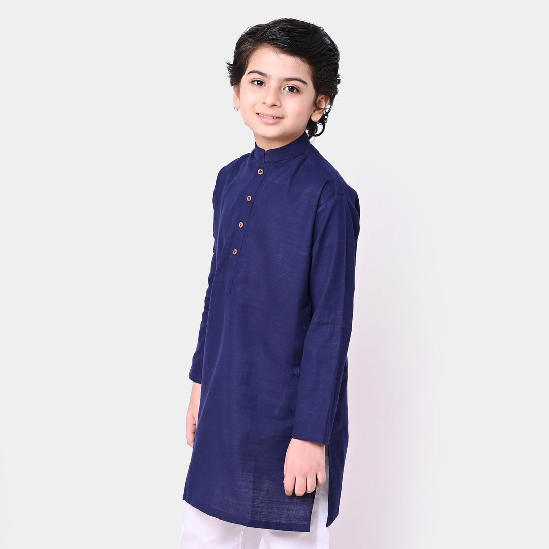 Boys Cotton Basic Kurta - Navy